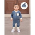 thumbnail image 4 of BemeyourBBs Baby Boy Fall Romper Contrast Ribbed Long Sleeve Jumpsuit Hat, 4 of 9