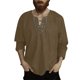thumbnail image 2 of pstuiky camisas de manga larga para hombre, Camisa de lino holgada de manga larga con cordón y cuello en V para hombre, color liso Tops de talla grande para hombre xxl, 2 of 5