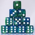 thumbnail image 1 of Juego de dados acrílicos de 16 mm, 10 piezas D6 para RPG MTG DND con bolsa (verde y azul), 1 of 5
