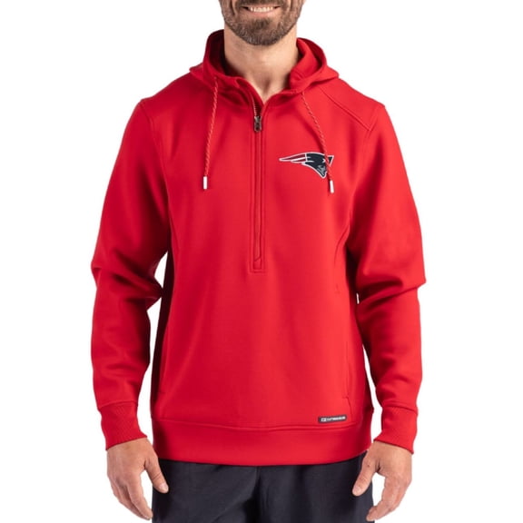 Men's Cutter & Buck Red New England Patriots Roam Eco Half-Zip Recycled Pullover Hoodie