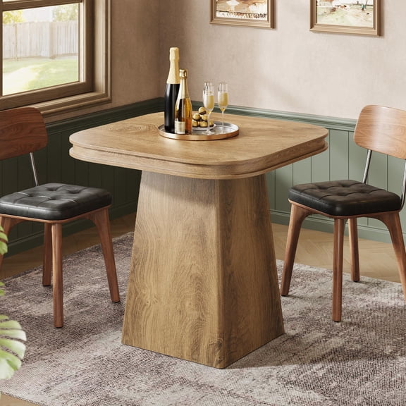 Vividwood Square Bar Table, Farmhouse Wood Bistro Pub Table with Heavy-Duty Pedestal Base for Kitchen, Living Room, Home Bar, Basement, Small Dining Spaces