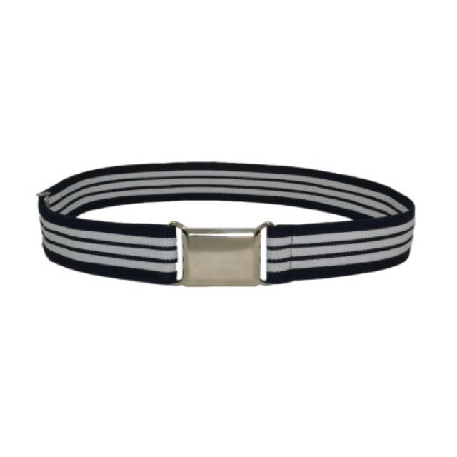 Kids Elastic Adjustable Strech Belt With Silver Square Buckle - Navy And White Stripe