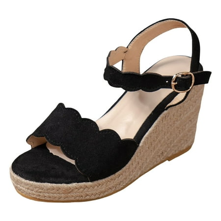 

Liaosiiii Clear Studded Sandals for Women High With Thick Bottom Water Proof Platform Ruffle Edge A Word Buckle Women s Shoes Slope With Sandals