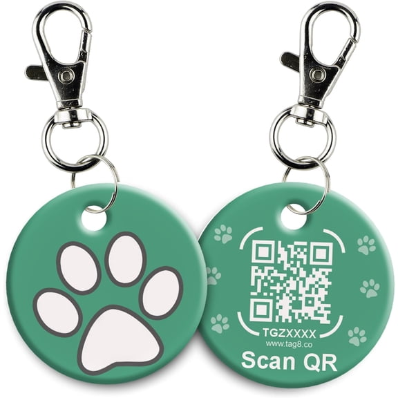tag8 QR Code ID Tag for Dogs & Cats, Real-Time Scan Alerts, Online Pet Info Access, No Subscription or Fees, Durable Pet Tag for Collars - Green
