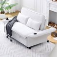 thumbnail image 3 of Modern  Striped Sofa Bed with Pull-Out Feature and Adjustable Backrest Comfy for Daily Use, Beige, 3 of 13