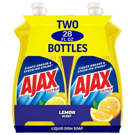 Ajax Ultra Liquid Dish Soap Lemon Scent, Super Degreaser, 28 oz Bottle, 2 Pack