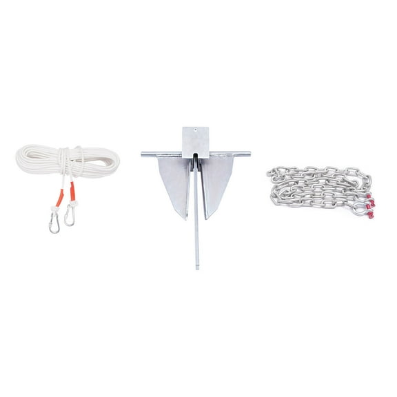 13LBS Boat Anchor with 1/3" 6.6ft Galvanized Steel Chain   8/17" 98ft Rope Kit