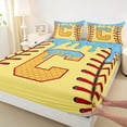 thumbnail image 4 of Erosebridal Light Blue Dripping Baseball Stitch & Waffle Letter C Graphic Queen Sheet Sets 4 Pieces, Alphabet Graphic Bed Set for Boys And Girls Kids,Lightweight Room Decor, 4 of 5