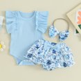 thumbnail image 2 of Okbabeha Newborn Baby Girl Summer Clothes Ruffle Sleeveless Ribbed Romper Floral Layered Shorts Headband 3Pcs Outfit, 2 of 7
