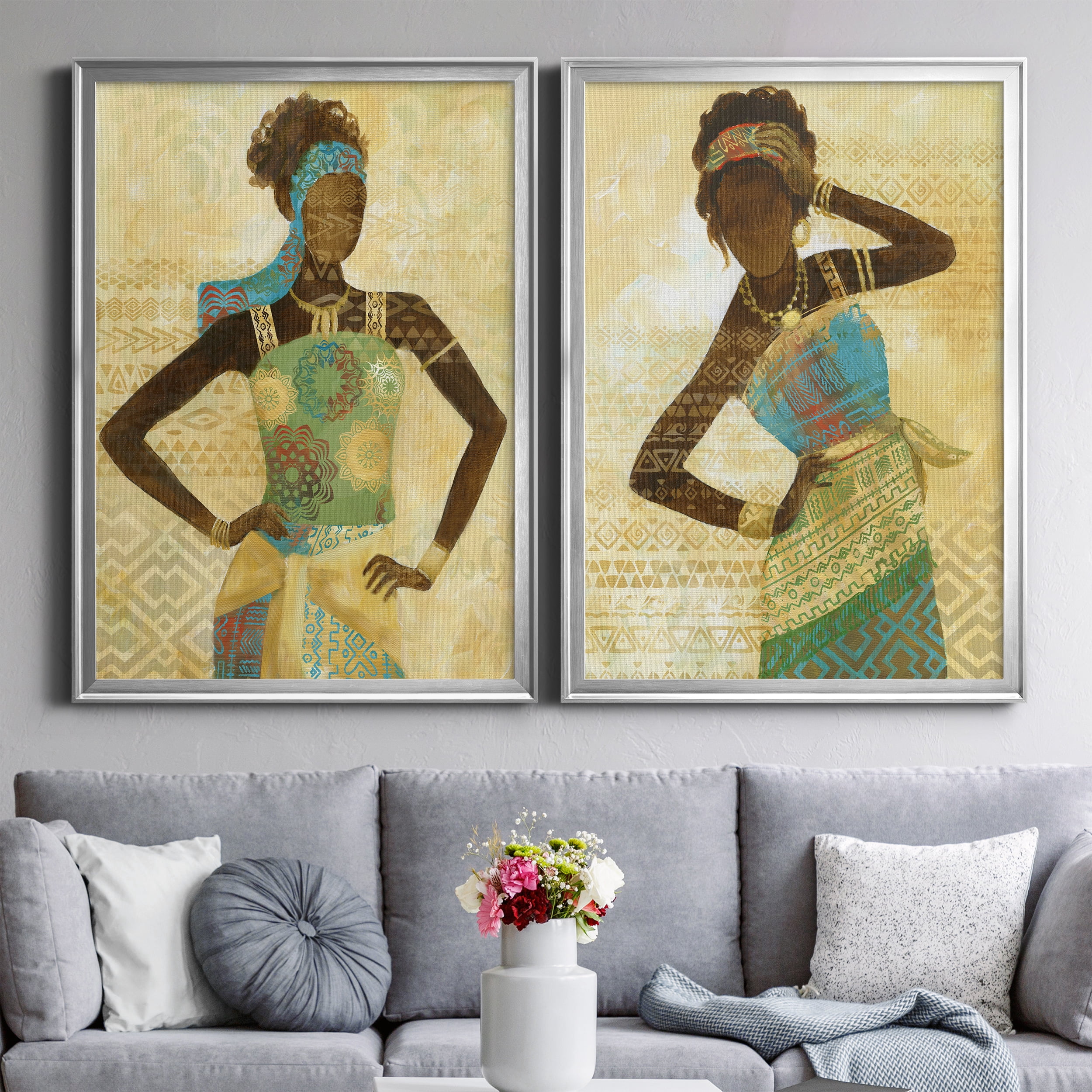 2 Piece Set Tribal Vision I Premium Framed Canvas - Ready to Hang - 26.5 x 36.5 Each - Silver Frame