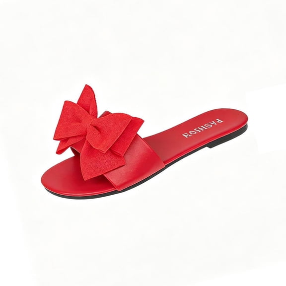 Alkepwun House Slippers Women's Summer Solid Color Bow Flat Casual Non-Slip Sandals Lightweight Comfort Versatile Slip On Open Toe Outdoor Shoes