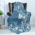 thumbnail image 4 of Sea Shells Soft Flannel Fleece Blanket, Floral Arrangement with Fishes Abstract Marine and Natural Elements Illustration, Cozy Plush for Indoor and Outdoor Use, 50" x 60", Blue White, by Ambesonne, 4 of 5