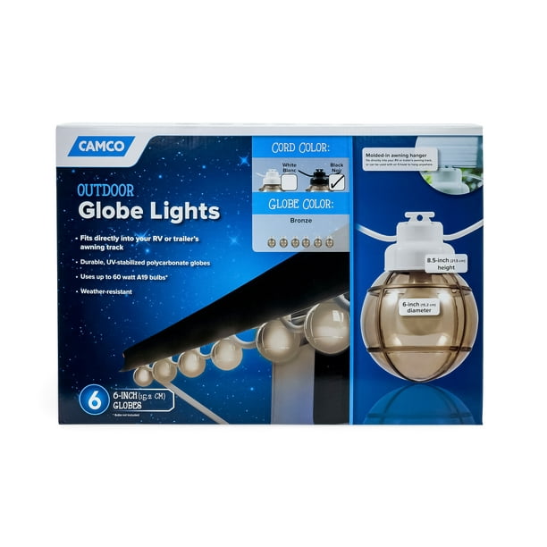 Camco 42761 RV Awning Globe Lights 6 Bronze Globes on Black Wire