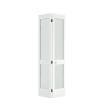 30 in. x 80 in. x 1-3/8 in. Frosted Glass 2-Lite Shaker Primed Solid Wood Core Bi-Fold Door with Hardware Included
