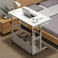 thumbnail image 2 of 3-Tier Metal Folding Desk with Adjustable Height - Expandable Tabletop with Storage Shelves & Casters, Space Saving White Study Desk for Home Office Bedroom Living Room, 2 of 8