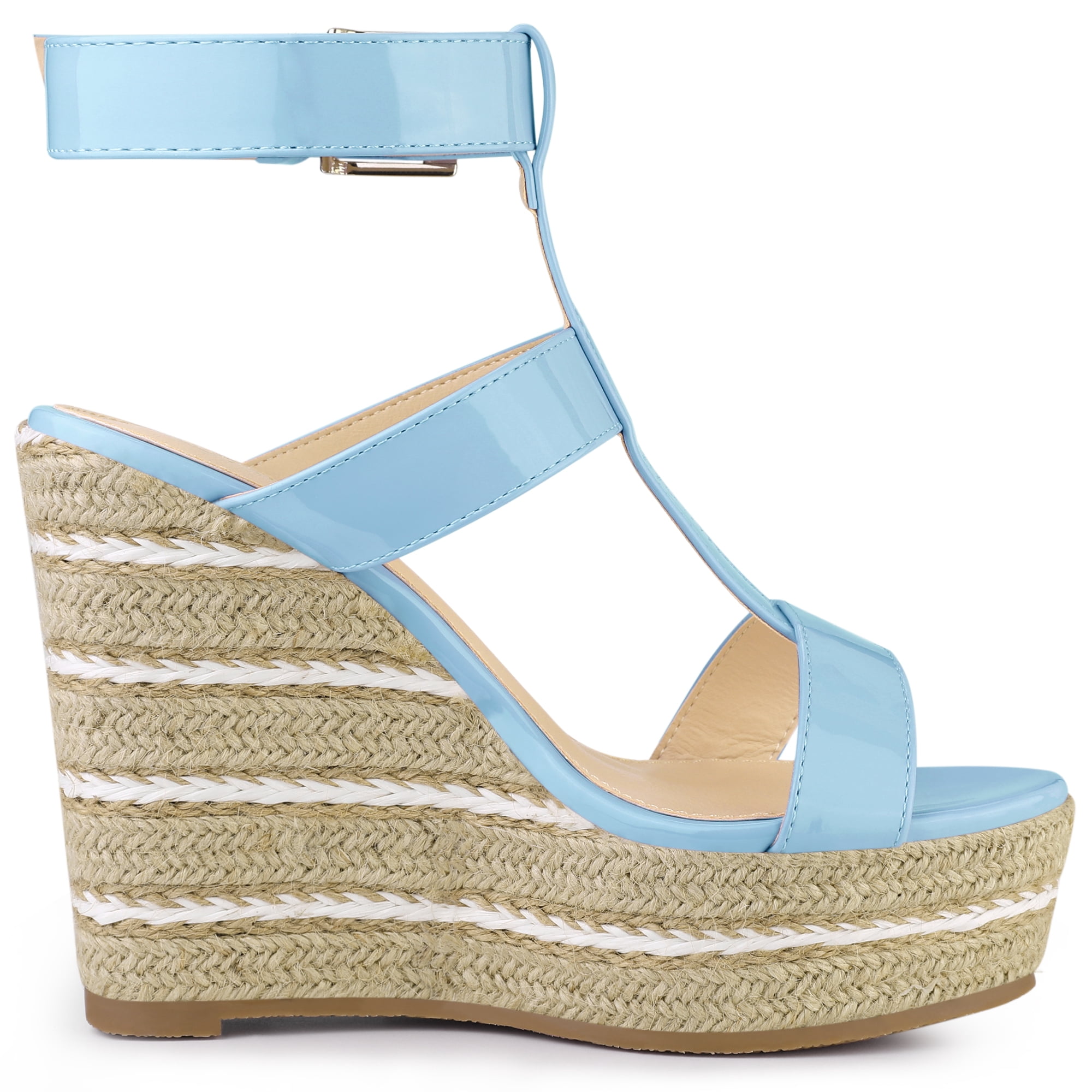 DARING DIVA Women's Strappy Wedge Platform Sandals Sky Blue 10