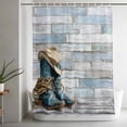 thumbnail image 5 of Cowboy Boots Shower Curtain, 48" x 72", Western Cowboy Hat Ropes Boots Blue Wood Grain Waterproof Bathroom Curtain Washable Shower Curtain Set with 12 Hooks, 5 of 9