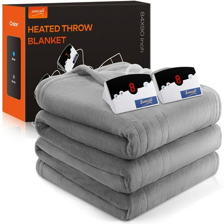 heated electric blanket queen size 84"x90" – 10 heat levels, 10-hour auto shut-off, dual controllers, soft flannel, overheat protection, etl & fcc certified, machine washable