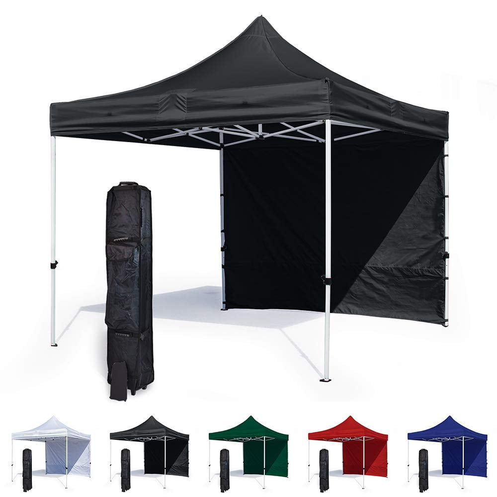 Black 10x10 Canopy Tent and Sidewall Economy Edition Durable Steel  Frame, Water-Resistant Canopy Top and Side Wall Bonus Wheeled Canopy Bag  and Premium Stake Kit (5 Color Options)