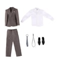 thumbnail image 2 of Ropa de figura masculina a escala 1/6, traje completo, ropa informal, elegante, pantalones de vestir, abrigo de disfraz para muñecos masculinos de gris claro, 2 of 9