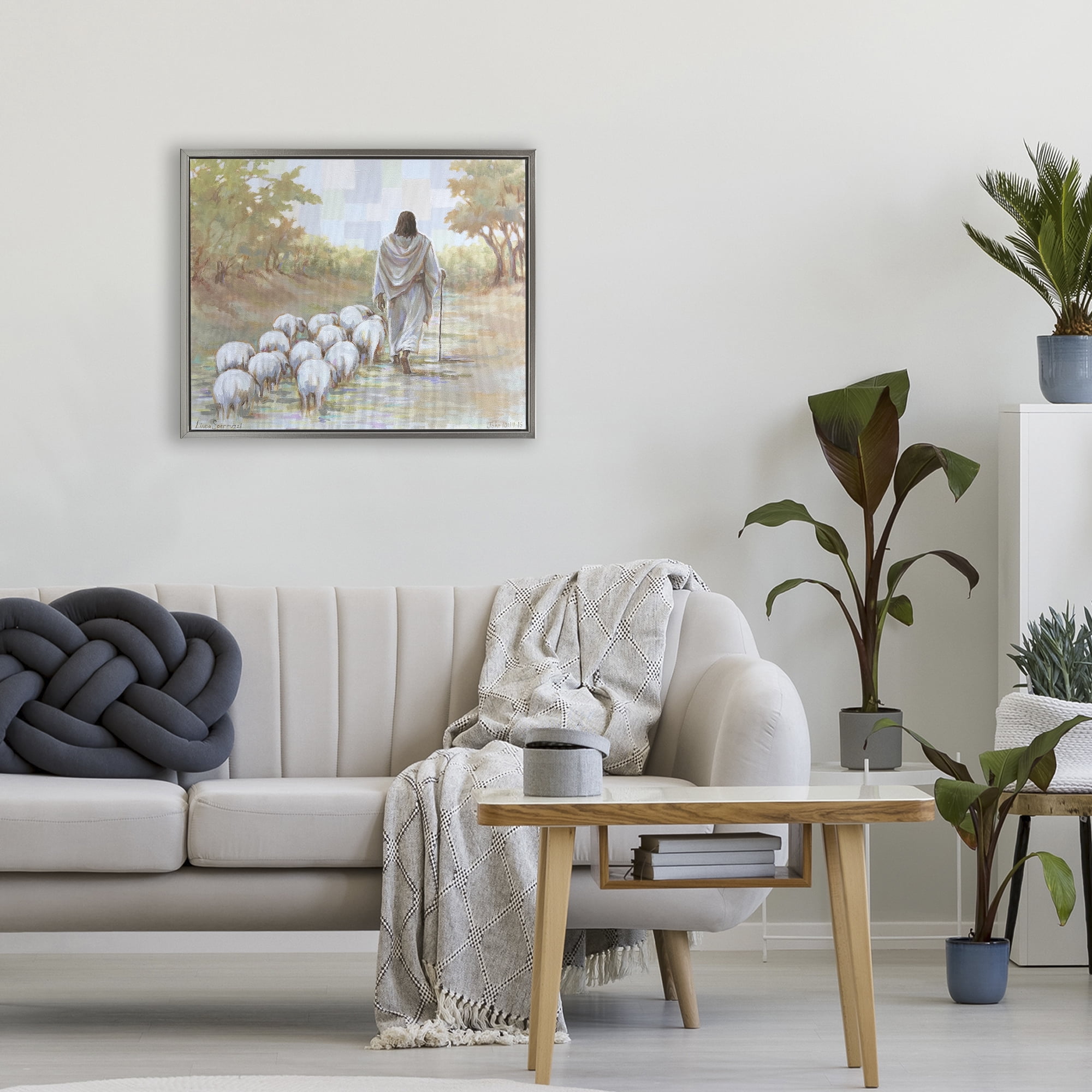 Stupell Industries Lead On Good Shepherd Gray Framed Floater Canvas Wall Art, design by Linda Sperruzzi