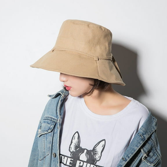 SikaFu Hat Girl Spring And Summer New Cotton, Linen Fisherman Hat Lady Pure Color Large Eaves Outdoor Sunscreen Hats