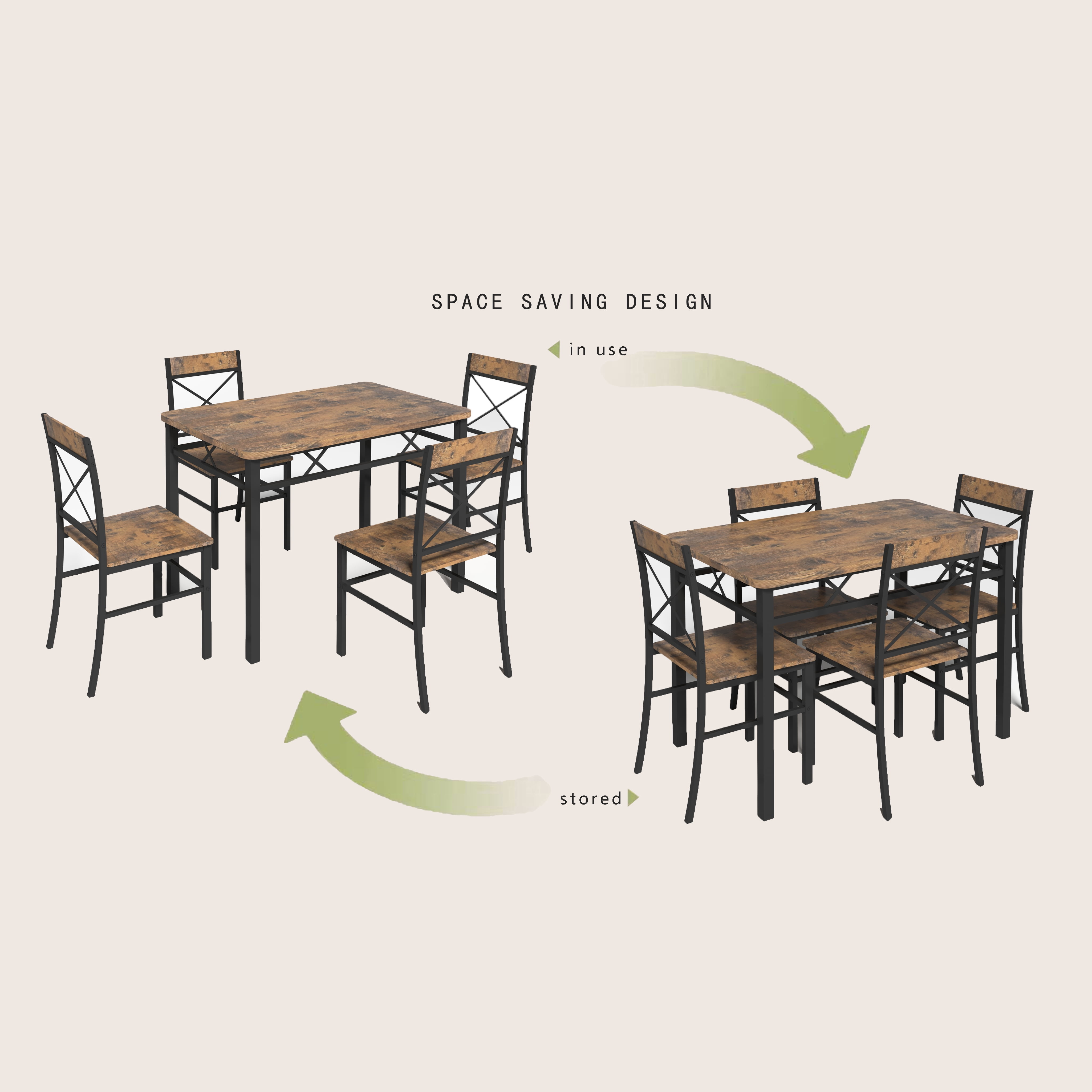 Aukfa Dining Table Set for 4, Wood Kitchen Table with Dinning Chair for Small Space, Brown