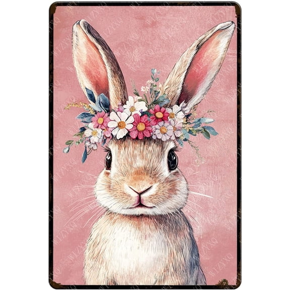 Cute Rabbit Easter Metal Tin Sign Vintage Spring Sign Wall Decor for Home Bedroom Cafe Kitchen Yard Farmhouse Office 12×8 Inch