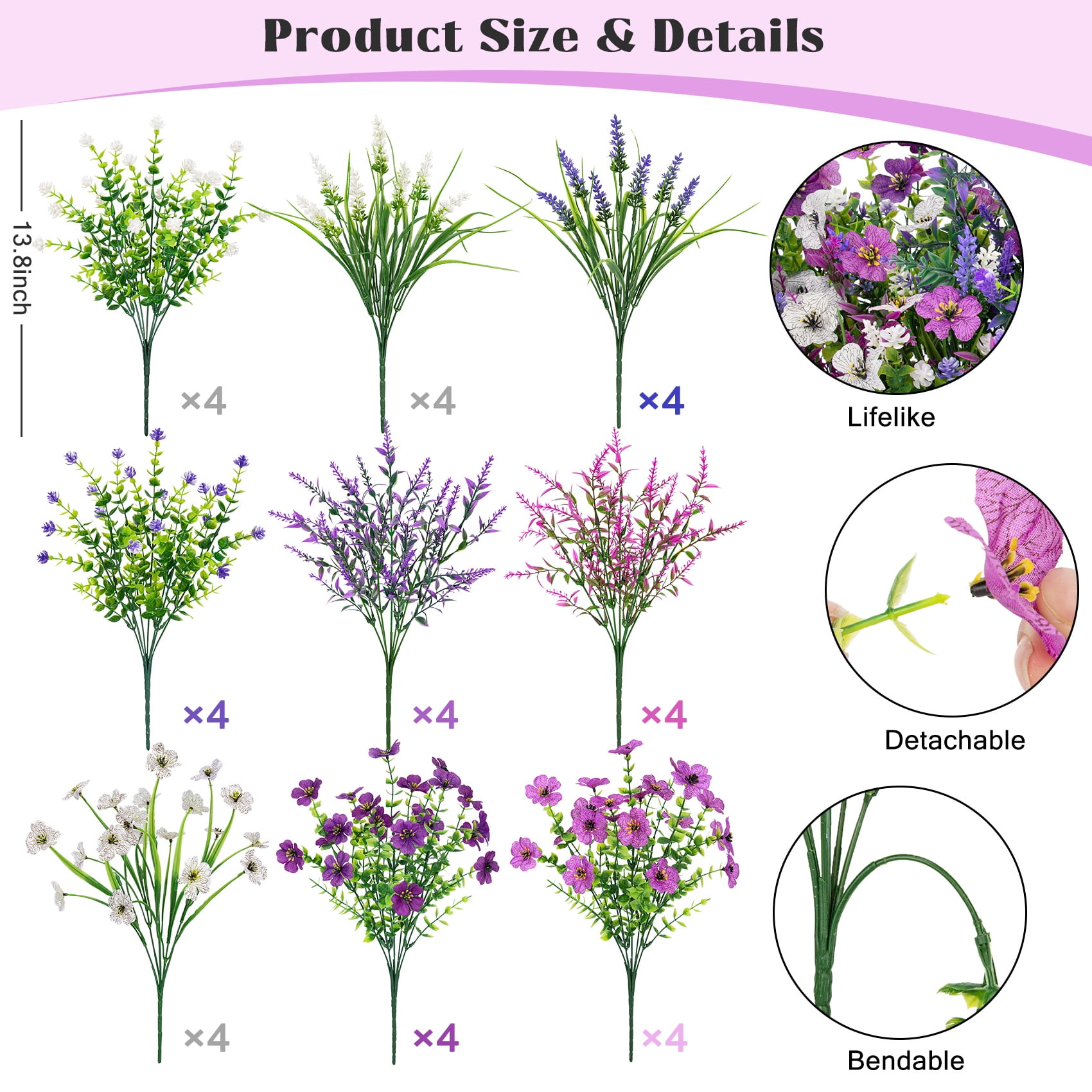 Scidweet Artificial Flowers for Outdoors, 36 Bundles Fake Silk Flowers Faux Plastic Plant UV Resistant for Spring Summer Porch Garden Yard Planter Indoor Outdoor Home Decor, Multicolor