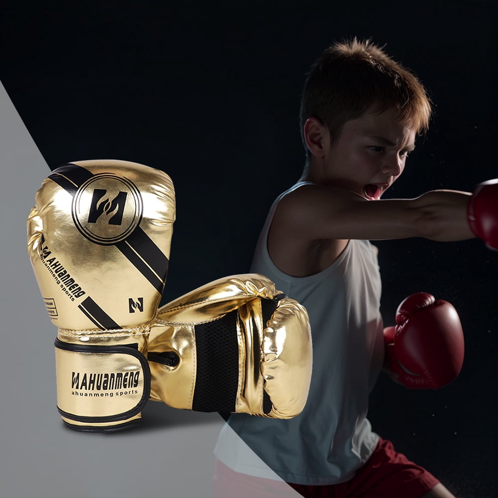 Muay Thai Competition Gloves PU Leather Adjustable  Professional MMA Kickboxing Boxing Gloves Breathable Comfortable Fighting Taekwondo Mitts for Adults(Gold)
