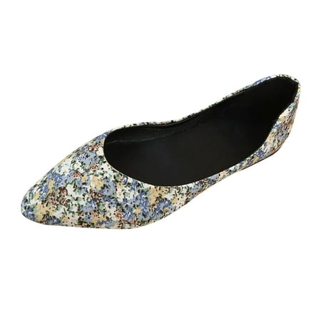 QYZEU Wide Slip On Shoes for Women Women s Casual Sandals Ladies Fashion Floral Cloth Top Pointed Shallow Cut Flat Casual Single Shoes Walking Lightweight Shoes Light Blue 38