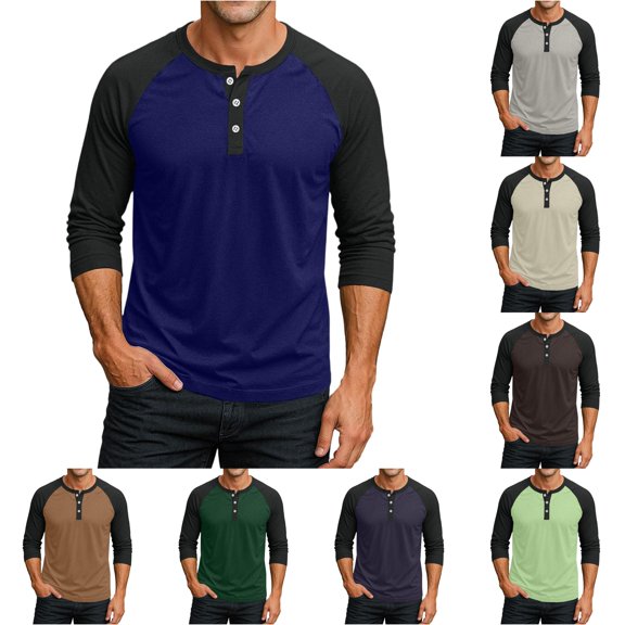 NinXxx Men's Button Up 3/4 Sleeve Everyday Outdoor Casual Top Dark Blue XXXL