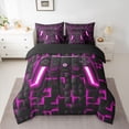 thumbnail image 2 of Homewish Teens Colorful Gamepad 7pcs Bedding Comforter Set,3D Plaid Grid Queen Bedding Sets,Purple Black Queen Sheet Sets For Boys Kids,Luxury Bedroom Decor Reversible, 2 of 8