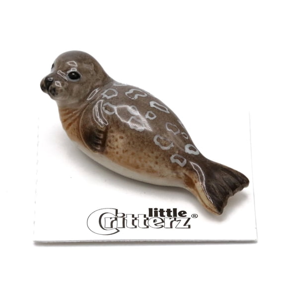 Little Critterz Brown Ringed Seal "Chukchi" Reptile - Home Decor Reptile Birthday Gift Decorative Figurine - Miniature Porcelain Figurine