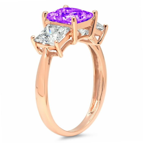 2.5 ct Princess Cut Natural Amethyst Three-Stone Engagement Ring for Women in 18K Rose Gold