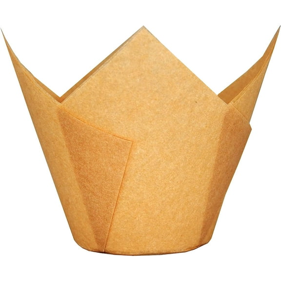 EnjinZZ Extra Large Jumbo Muffin Greaseproof paper Baking cupcake cups, 2-1/4" x 3-3/4" Natural Tulip Baking Cup Case of 125 pcs (Extra Large) (125)