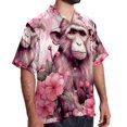 thumbnail image 2 of Pink Monkey Gorilla Men's Casual Poplin Button Down Short Sleeve Hawaiian Beach Shirt, 2 of 6