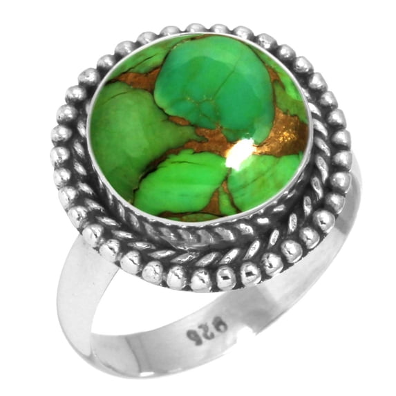 925 Sterling Silver Ring For Women - Men Copper Green Turquoise Gemstone Silver Ring Size 10 Boho Silver Ring Size 10 Valentine's Day Gift For Girl Friend Gemstone 925 Silver Jewelry