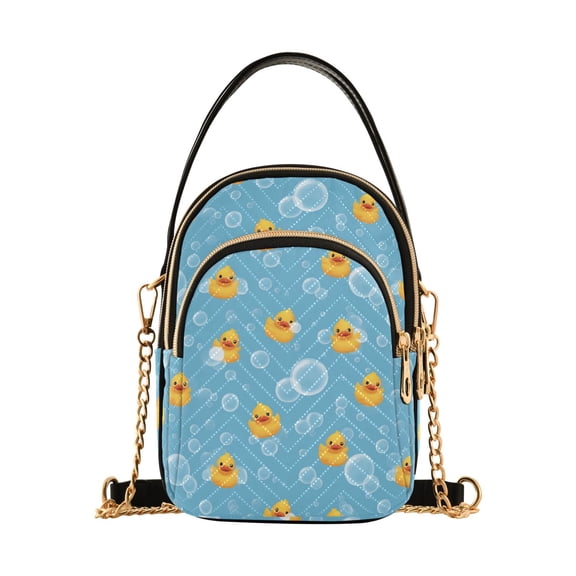 Small Crossbody Bags for Women Cartoon Yellow Duck Cute Cell Phone Wallet Multi Zipper Pockets Purse Handbag