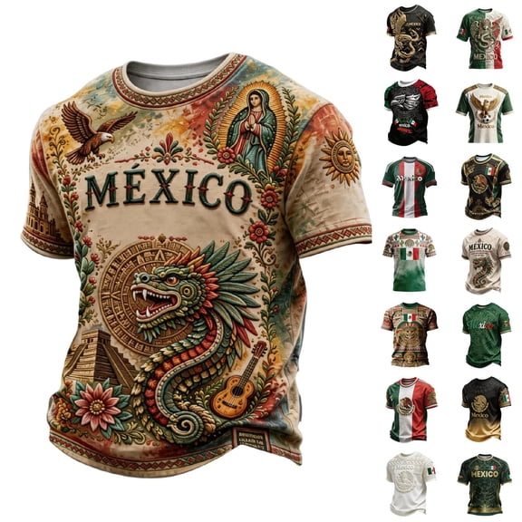2026 New Mexico Soccer Jersey Men, Printed Mexico National Team Design, Mexican Jersey Soccer T-Shirt, Mens Crew Neck Short Sleeve Match Day Athletic Casual Football Shirt for Adult