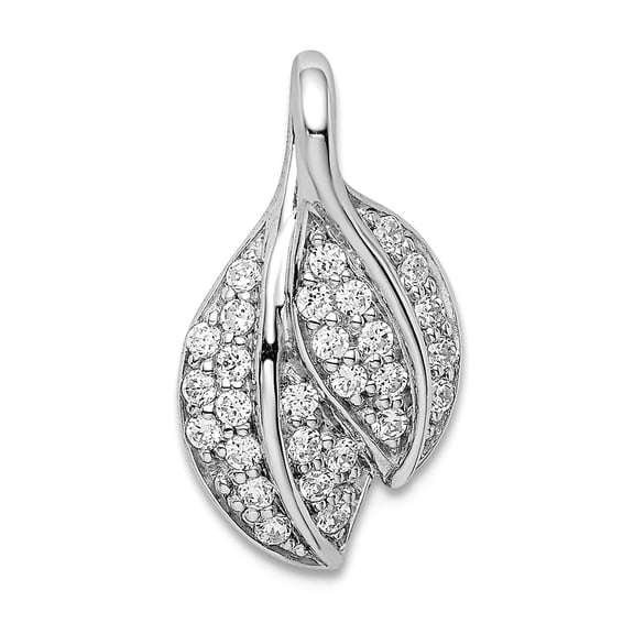 925 Sterling Silver Rhodium Plated Cubic Zirconia Leaf Pendant Necklace 18.98mm long Pendant for Women