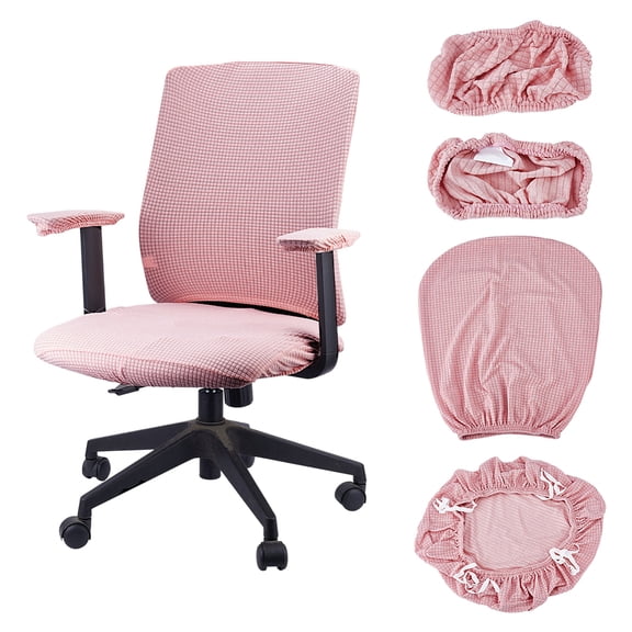 4 Pcs Office Chair Cover Set Stretchable Velvet Desk Chair Covers Protective Computer Seat Cover with Back and Armrest Covers (Pink)