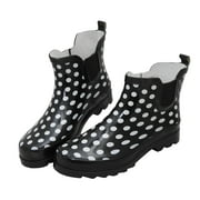 StarBay Women's Waterpoof Garden Ankle Rubber Rain Boots R601 Black with White Polka Dot size 9