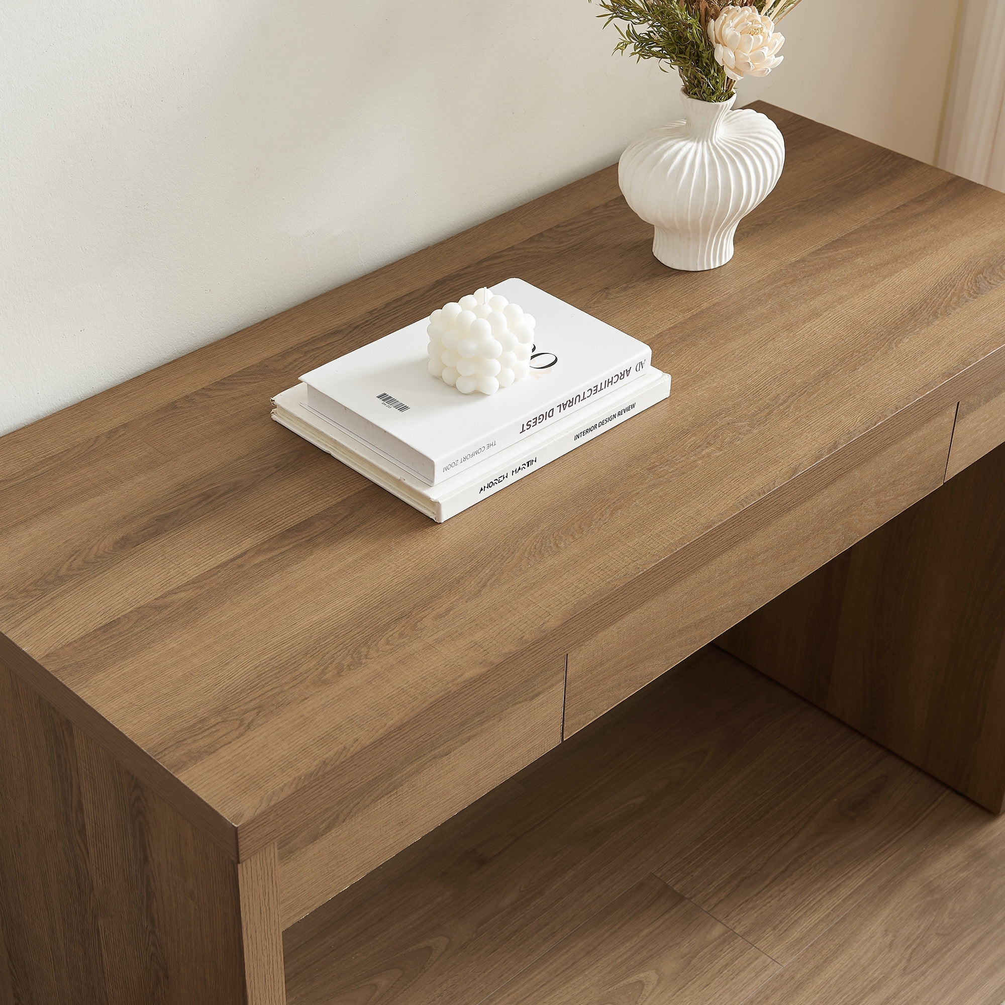 SICOTAS 47.4 inch Computer Desk with Drawer, Wood Writing Desk Set of 2, Small Study Table for Home Office in Oak