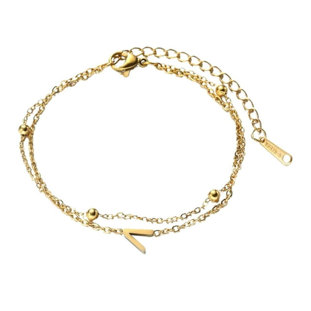 Riforla Bracelet en Acier Inoxydable à Double Chaîne Simple, 26 Lettres, Initiales, pour Femmes, Adolescentes, Bijoux
