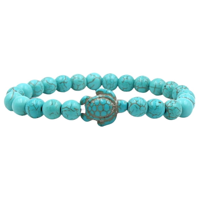 Pulsera De Piedra Natural De Turquesas Verdes Pulseras De Cuentas De Tortuga Marina Pulsera Elástica De Piedra Para Hombres Y Mujeres Vogacara AP005730-00