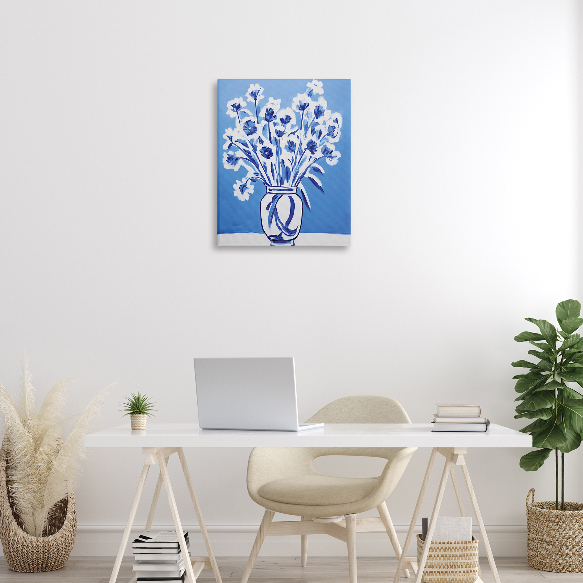Blue & White Contrast Flowers Canvas Wall Art, design by Lettered and Lined