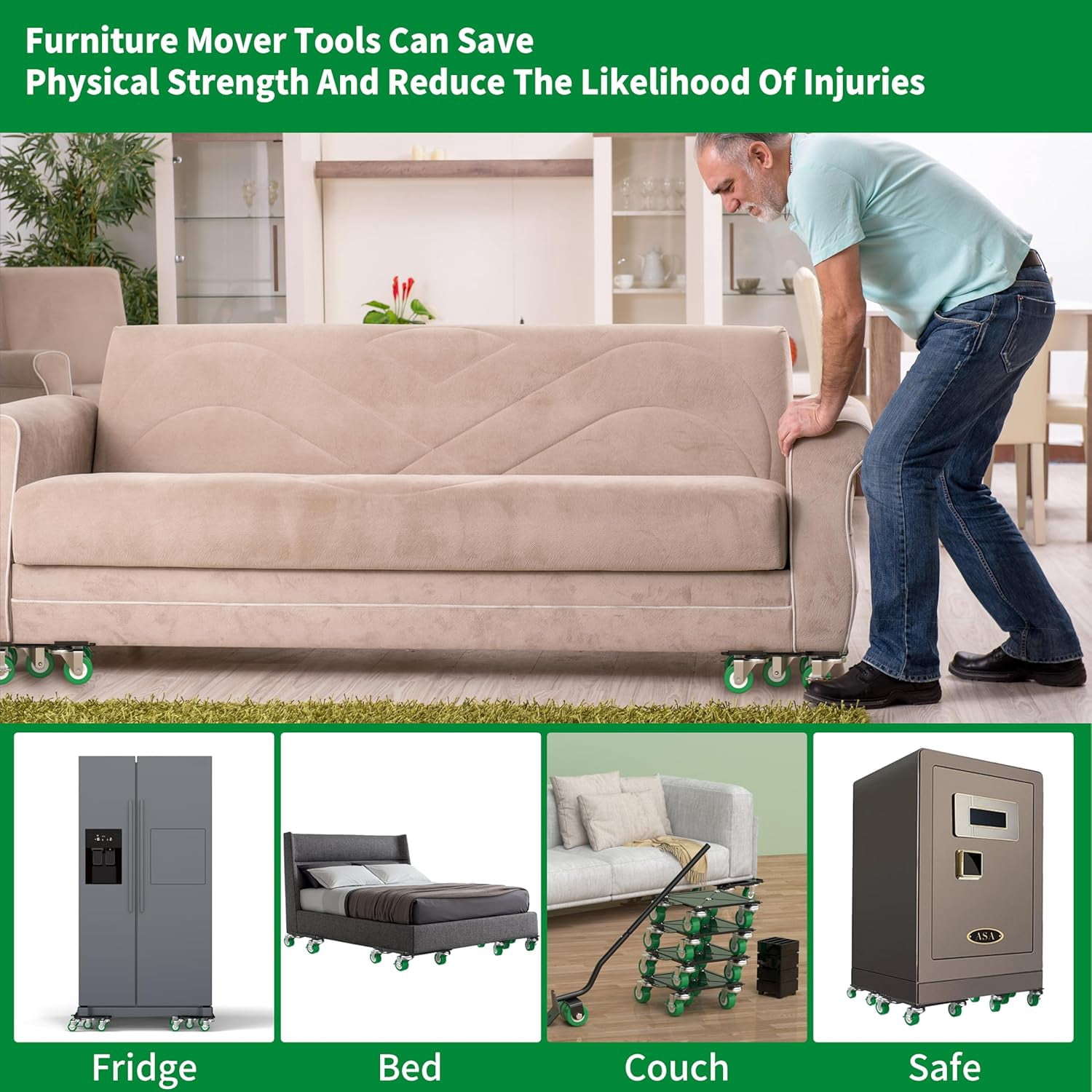360 °   Rotating 5 Wheels Heavy Duty Furniture Dolly – Alloy Steel Furniture Movers with Measure Tape and Leveler, Up to 3000 lbs/1360 Kg Load Capacity