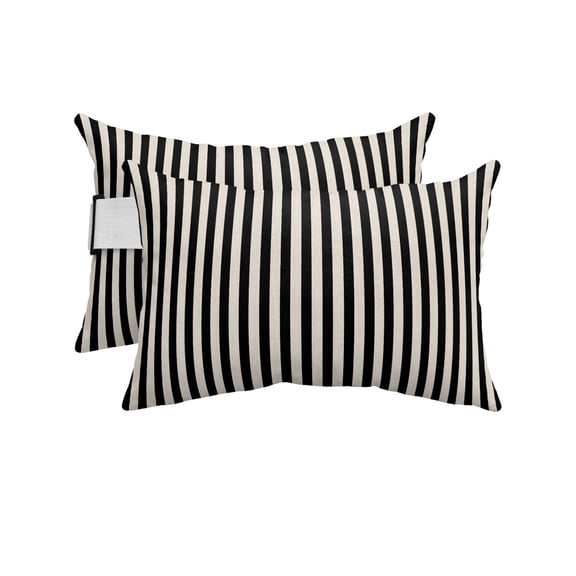 Pack of 4 Outdoor Lumbar Pillow Covers 12x20 Inch, Black Striped Waterproof Throw Pillow Covers Set, Modern Simple Farmhouse Beige Vintage Indoor&Outdoor Decorative Cushion Cases for Patio Porch Car