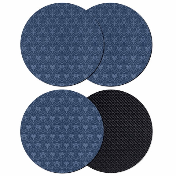 Tropical Palm Trees Coasters Set of 4, Absorbent Coasters for Drinks, Summer Coconut Trees Plants Navy Blue Coaster for Desk Coffee Table Protection, Home Decor House Warming Gifts 4"